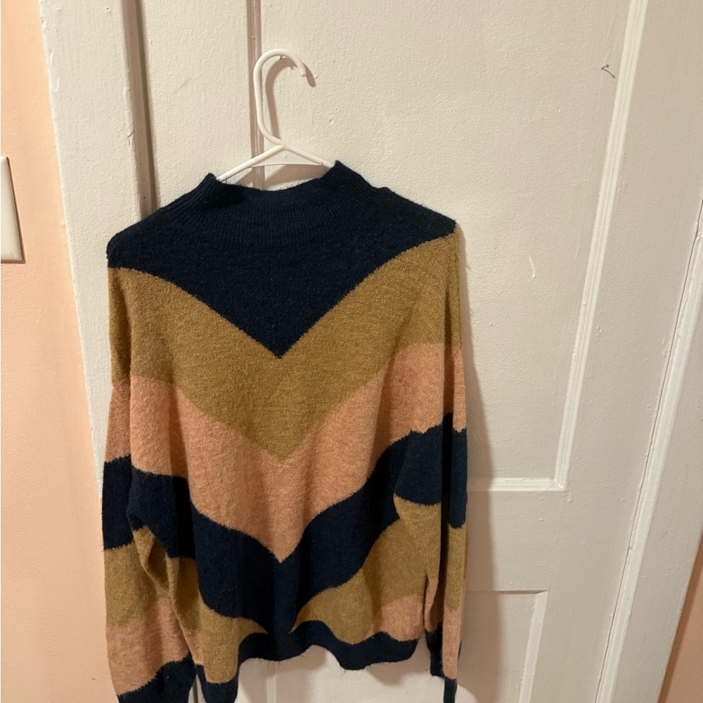 Chevron Patterned Sweater - Navy, Tan, and Pink